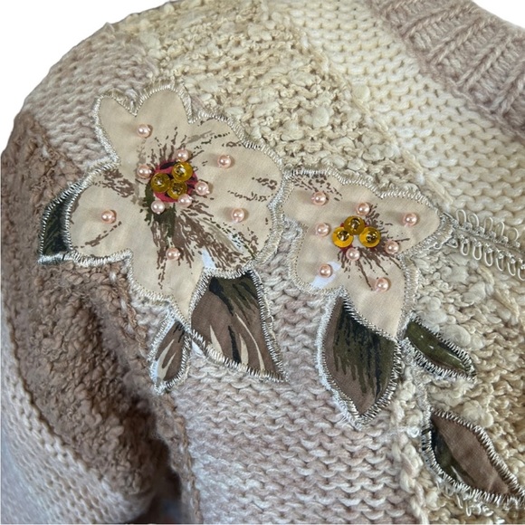 Vintage Needles & Yarn Abstract Floral Patchwork Sweater Neutral 80s Artsy M - Picture 5 of 13